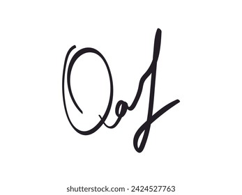 Fake hand drawn Autographs with letter O on Transparent background. Fictitious Handwritten signature scribble for business certificate or note. Vector doodle isolated illustration.