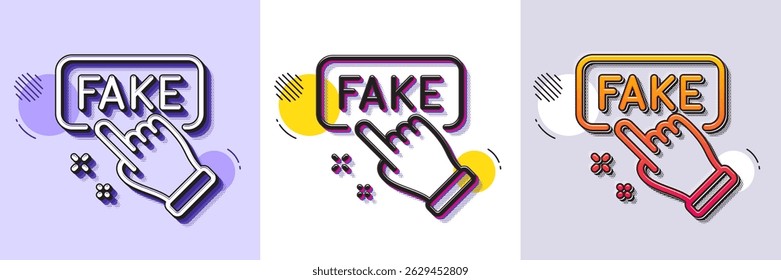 Fake information line icon. Halftone dotted pattern. Gradient icon with grain shadow. Propaganda conspiracy sign. Web wrong truth symbol. Line fake information icon. Various designs. Vector