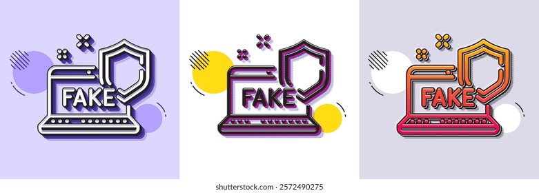 Fake internet line icon. Halftone dotted pattern. Gradient icon with grain shadow. Web propaganda sign. Wrong truth symbol. Line fake internet icon. Various designs. Vector