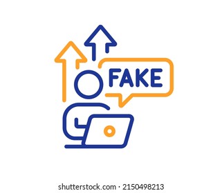 Icono de línea de Internet falsa. Signo de propaganda web. Símbolo de la verdad equivocado. Concepto colorido del contorno de línea delgada. Icono de Internet falso de estilo lineal. Trazo editable. Vector