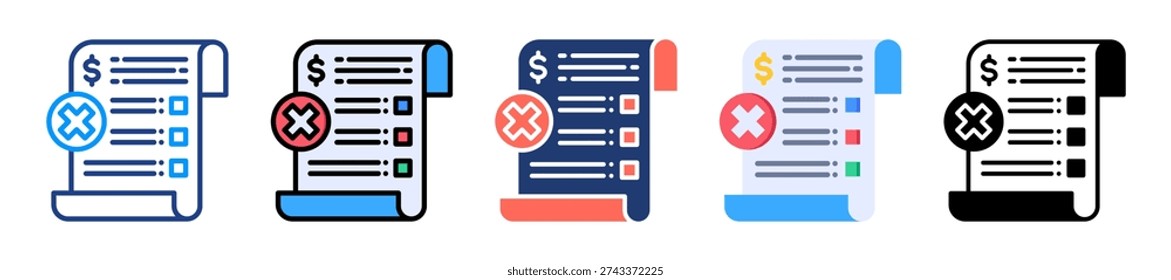 Fake Invoice Icon Set Multiple Style Collection Vector Illustration