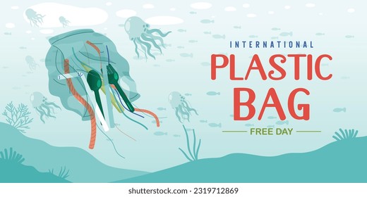 Fake Jellyfish From Single Use Plastic Look Like Real Jellyfish, Full Of Plastic In Ocean, Ocean Pollution, Vector, Illustration