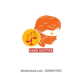 FAKE JUSTICE LOGO, see the scales not balance, she is not blind too? vector illustrations