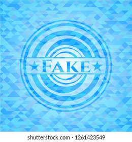 Fake light blue emblem with triangle mosaic background