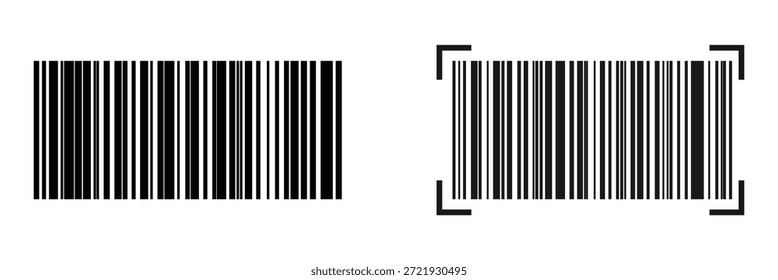Design falso de ícone de código de barras de linha longa. Código de barras e ícones de código de barras definidos. Pagamento e identificação. Digitalização digital simples. Digitalizar código de barras e digitalizar coleção de ícones de código de barras