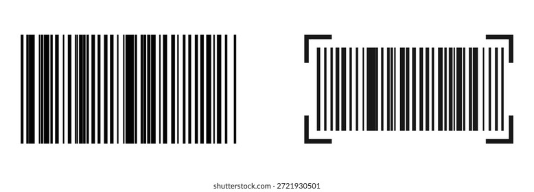 Design falso de ícone de código de barras de linha longa. Código de barras e ícones de código de barras definidos. Pagamento e identificação. Digitalização digital simples. Digitalizar código de barras e digitalizar coleção de ícones de código de barras