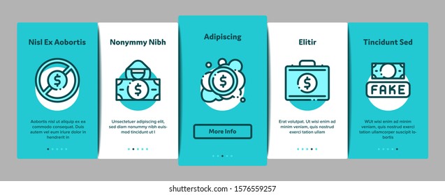 Fake Money Onboarding Mobile App Page Screen. Bandit Silhouette And Pencil, Printing And Laundering Money Dollar Concept Illustrations