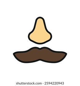 Fake mustache icon represents classic disguise humor, perfect for April Fool's Day designs, prank-themed content, comedy events, and playful illustrations.