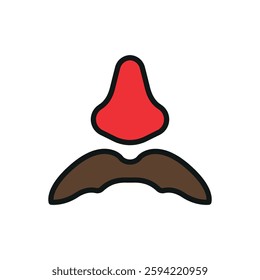 Fake mustache icon represents classic disguise humor, perfect for April Fool's Day designs, prank-themed content, comedy events, and playful illustrations.