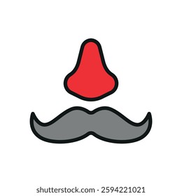 Fake mustache icon represents classic disguise humor, perfect for April Fool's Day designs, prank-themed content, comedy events, and playful illustrations.