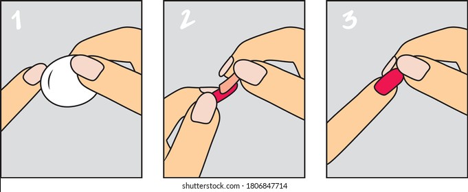 Fake nails. Instruction for use in three steps. Vector