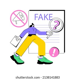 Fake news abstract concept vector illustration. Fake data, junk news content, disinformation in media, spreading rumors, yellow press, incriminating evidence, lie on television abstract metaphor.