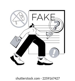 Fake news abstract concept vector illustration. Fake data, junk news content, disinformation in media, spreading rumors, yellow press, incriminating evidence, lie on television abstract metaphor.