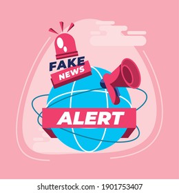 Fake News Alert With Megaphone Siren Alarm On Global Sphere Design, Technology Channel Communication And Tv Theme Vector Illustration