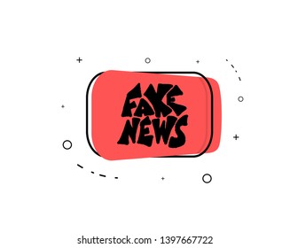 Fake news badge. Banner design template with stylized phrase. Hand drawn text with geometric decoration. Vector color illustration.