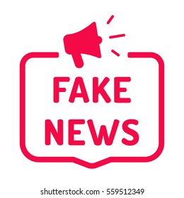 Fake news. Badge with megaphone icon. Flat vector illustration on white background.