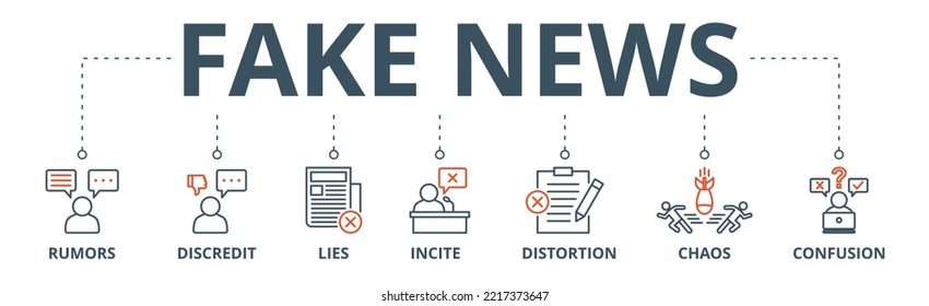 Fake news banner web icon vector illustration concept with icon of rumors, discredit, lies, incite, distortion, chaos and confusion