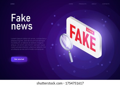 Fake News broadcast illustration concept, isometric text bubble with fake word.