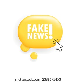 Fake news button. Flat, yellow, cursor on button, fake news button, fake news. Vector icon