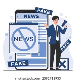 Fake news concept illustration showing hoax information misinformation spreading digital newspaper