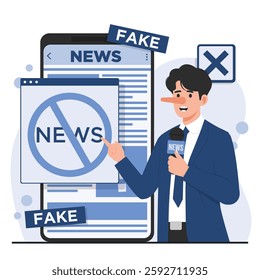 Fake news concept illustration showing hoax information misinformation spreading digital newspaper