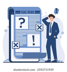 Fake news concept illustration showing hoax information misinformation spreading digital newspaper