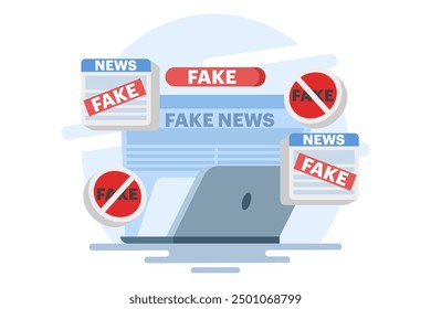 fake news concept, fake information in online news, Press, junk news content, Disinformation in newspapers, fake news online, false information, hoaxes in social media, flat vector illustration.
