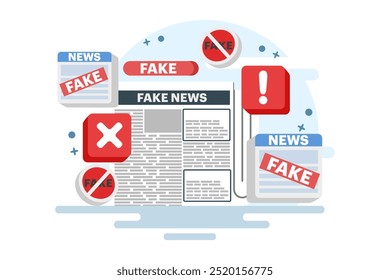 fake news concept, fake information in online news, Press, junk news content, Disinformation in newspapers, fake news online, fake information, hoax in social media, flat vector illustration.