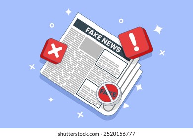 fake news concept, fake information in online news, Press, junk news content, Disinformation in newspapers, fake news online, fake information, hoax in social media, flat vector illustration.