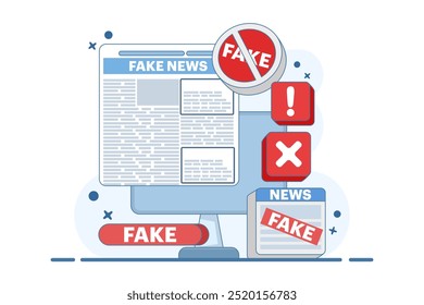 fake news concept, fake information in online news, Press, junk news content, Disinformation in newspapers, fake news online, fake information, hoax in social media, flat vector illustration.