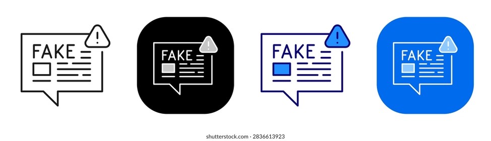Fake news concept representing misinformation alert and unreliable report. Line, filled, black, color set. Editable stroke