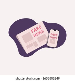 Fake news is everywhere.Fake news in newspaper and mobile. Concept Vector Illustration EPS.10