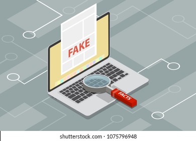 fake news or fact scanning with magnifying glass vector illustration