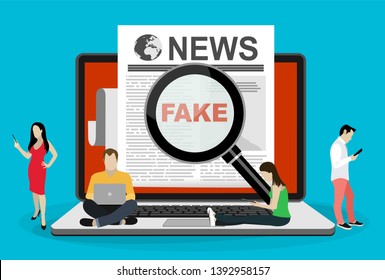 Fake news or fact scanning with magnifying glass vector illustration