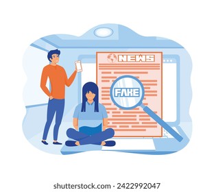 Fake news or fact scanning with magnifying glass.  flat vector modern illustration 