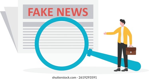 Fake news or fact scanning with magnifying glass vector illustration

