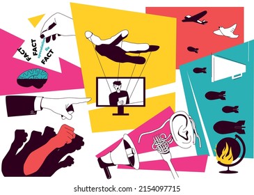 Fake news flat collage with elements of politic propaganda and lie information in social media vector illustration