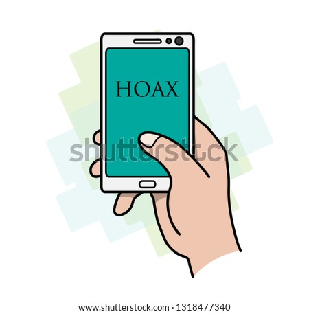 Fake News, a hand drawn vector cartoon illustration of Reading Hoax News on Smartphone