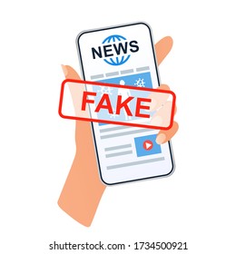 Fake News. Hand Holding Smartphone With News Website. Vector Illustration.