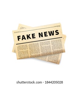 Fake news header, old yellow folded newspaper icon, yellow press isolated on white