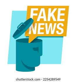 Fake News - menschliches Gehirn, das als Mülltonne benutzt wird. Vektorgrafik