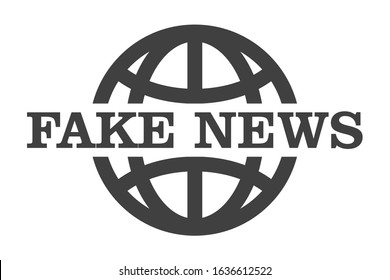 Fake news icon. Text on the background of a minimalistic planet for any variant of your coloring. Isolated vector on a white background.