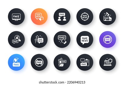 Fake news icons. Social media propaganda, Newspaper, Conspiracy of truth. Wrong facts, Fake information, False loudspeaker outicons. Misleading news, People lies and propaganda truck. Vector