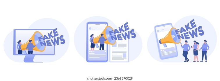 Fake news illustration, hoax news, journalism, internet news, media information, misinformation vector banner for landing page website