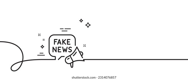 Fake news line icon. Continuous one line with curl. Propaganda conspiracy chat sign. Wrong truth megaphone symbol. Fake news single outline ribbon. Loop curve pattern. Vector