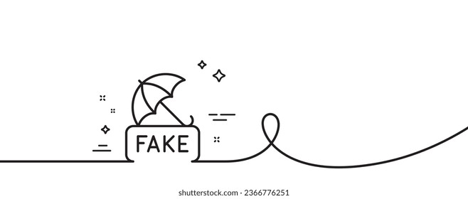 Fake news line icon. Continuous one line with curl. Protection from propaganda sign. Umbrella protect symbol. Fake news single outline ribbon. Loop curve pattern. Vector