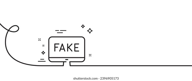 Fake news line icon. Continuous one line with curl. Propaganda conspiracy tv sign. Wrong truth symbol. Fake news single outline ribbon. Loop curve pattern. Vector