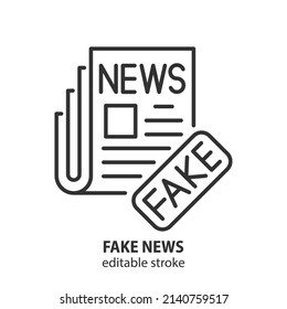 Fake news line icon. Newspaper article with fake information vector sign. Editable stroke.