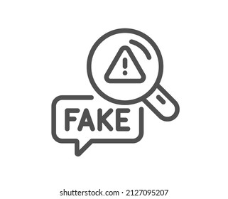 Fake news line icon. Propaganda conspiracy sign. Check wrong truth symbol. Quality design element. Linear style fake news icon. Editable stroke. Vector