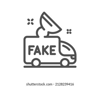 Fake news line icon. Propaganda truck sign. Wrong truth symbol. Quality design element. Linear style fake news icon. Editable stroke. Vector